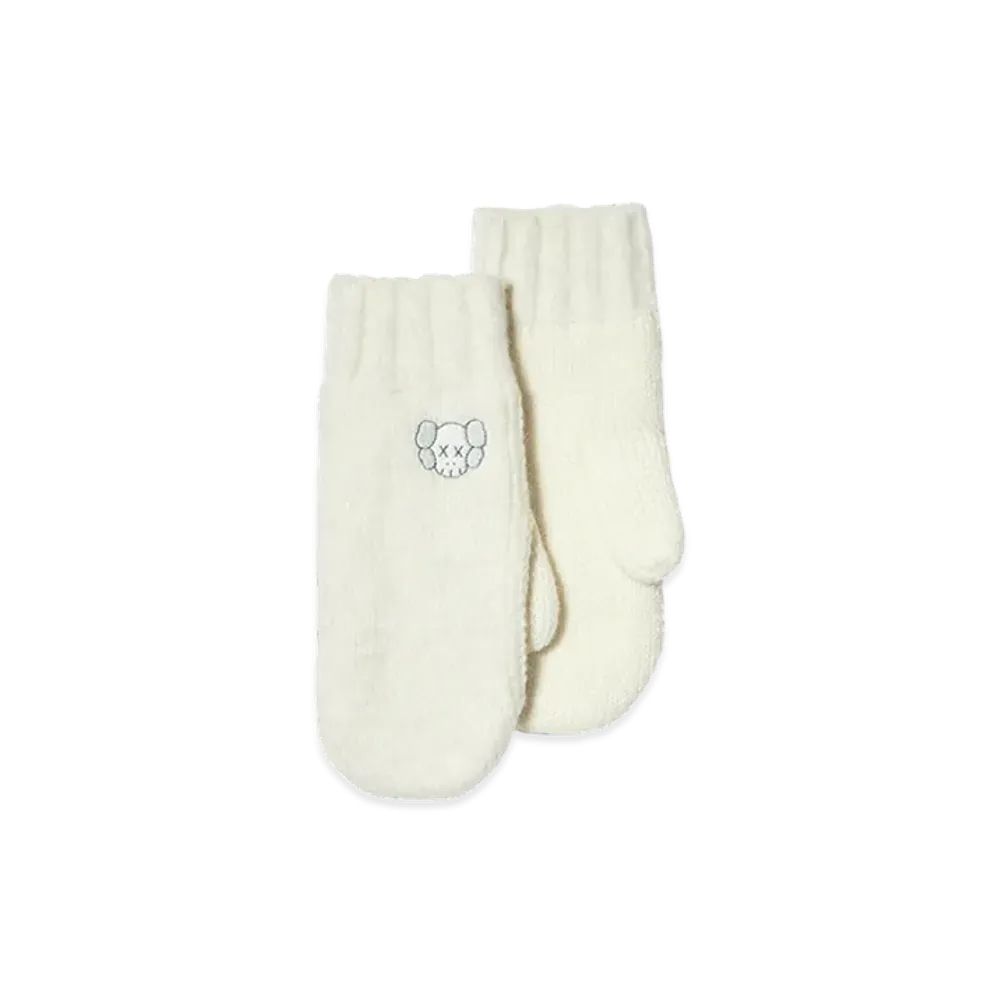 Uniqlo x KAWS Winter Kids Heattech Suffle Yarn Knit Mittens "Off White"