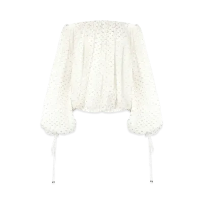 Chloe Gathered Off-The-Shoulder Top In Silk Jacquard and Lurex "Coconut Milk"