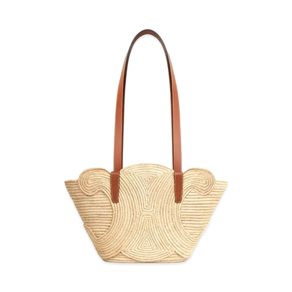 CELINE Classic Panier Small Braided Triomphe in Raffia and calfskin "TAN"
