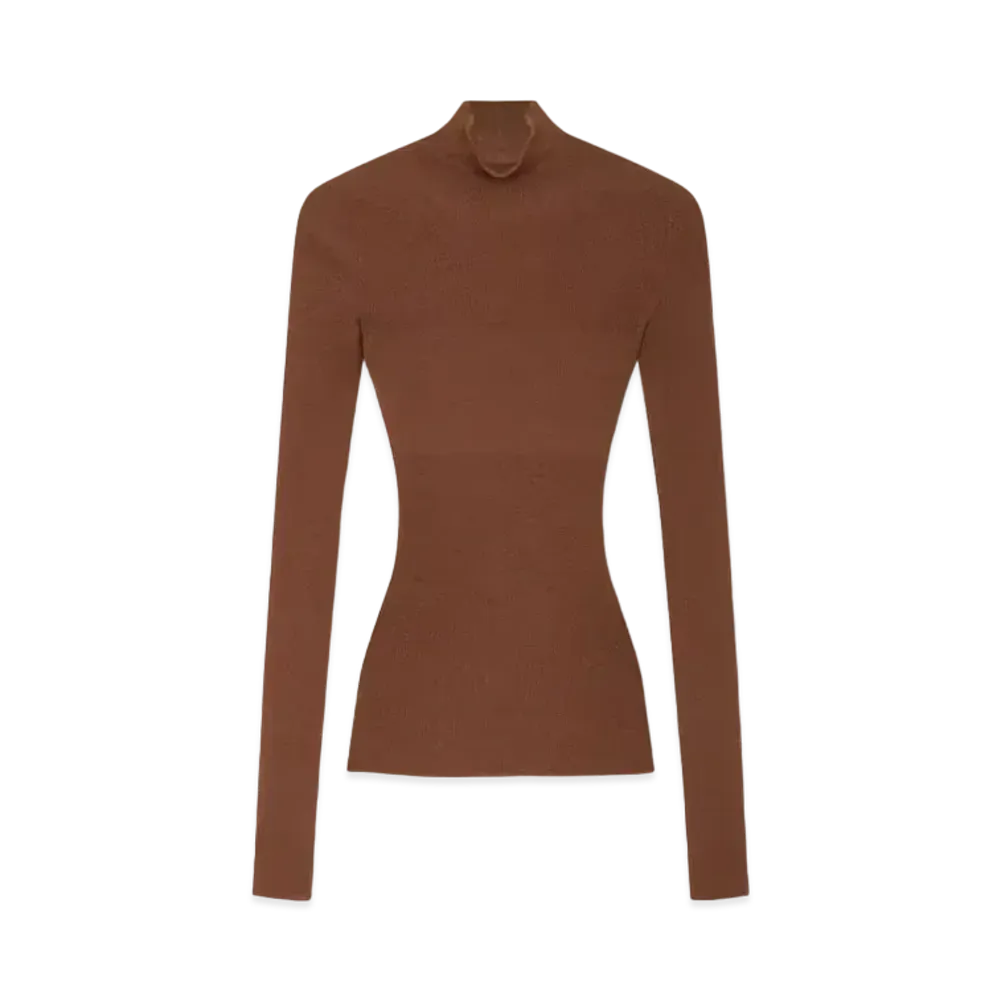 Versace Merino Wool Fitted Ribbed Knit Top "Brown"