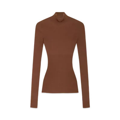 Versace Merino Wool Fitted Ribbed Knit Top "Brown"
