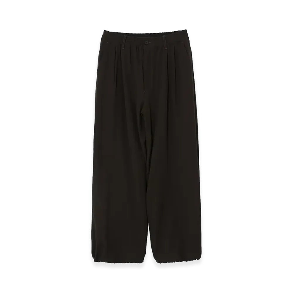 YOKE Exclusive Wool Back Satin Kersey 2pleated Easy Wide Trousers "Brown"