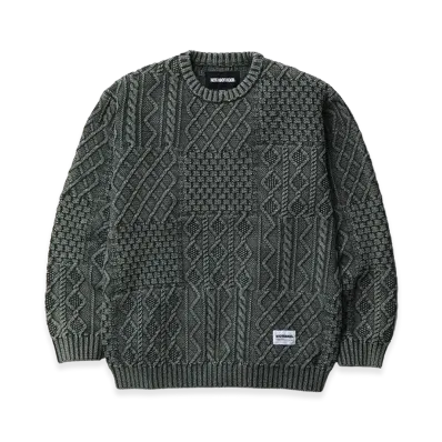 NEIGHBORHOOD Washed Block Cable Sweater "Olive Drab"