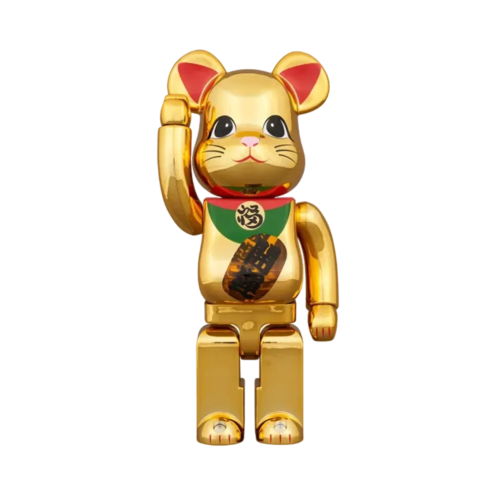 Bearbrick Manekineko Good Luck Gold Plated luminescence 400%