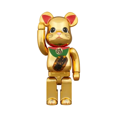 Bearbrick Manekineko Good Luck Gold Plated luminescence 400%