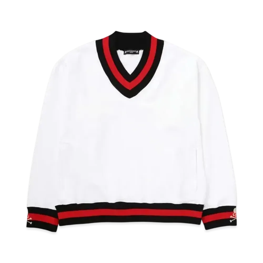 mastermind WORLD Boxy Tennis V.Neck Sweater "White (Red Line)"