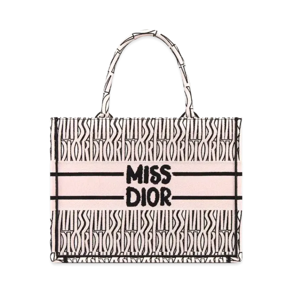 Dior Medium Dior Book Tote Miss Dior Allover Embroidery (36 x 27.5 x 16.5 cm) "Pail Pink/White"
