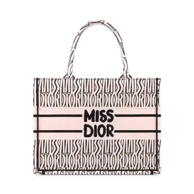 Dior Medium Dior Book Tote Miss Dior Allover Embroidery (36 x 27.5 x 16.5 cm) "Pail Pink/White"