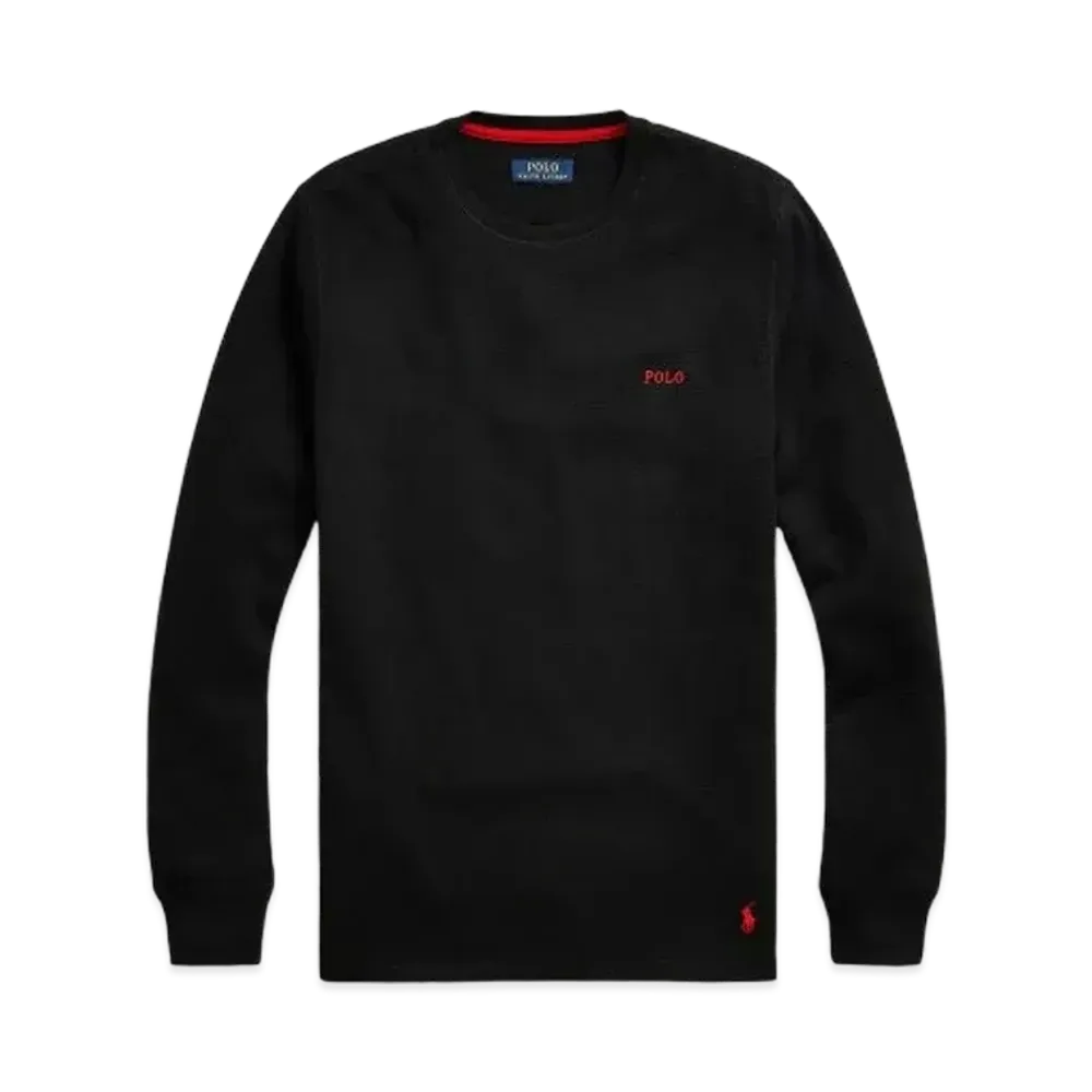 Polo Ralph Lauren Waffle Knit Crewneck Long T-shirt "Polo Black"