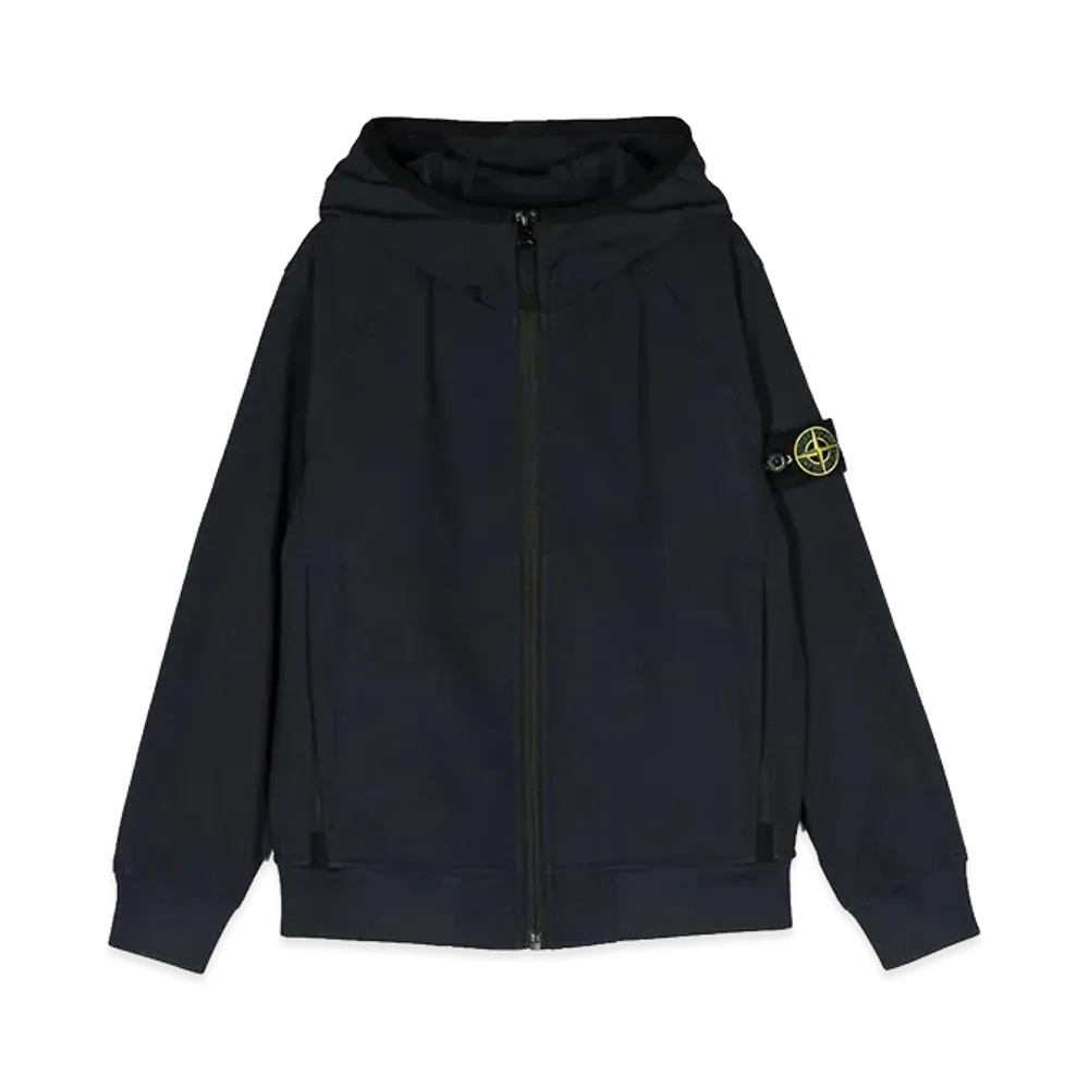 Stone Island Kids Logo Badge Hooded Jacket "Blue"
