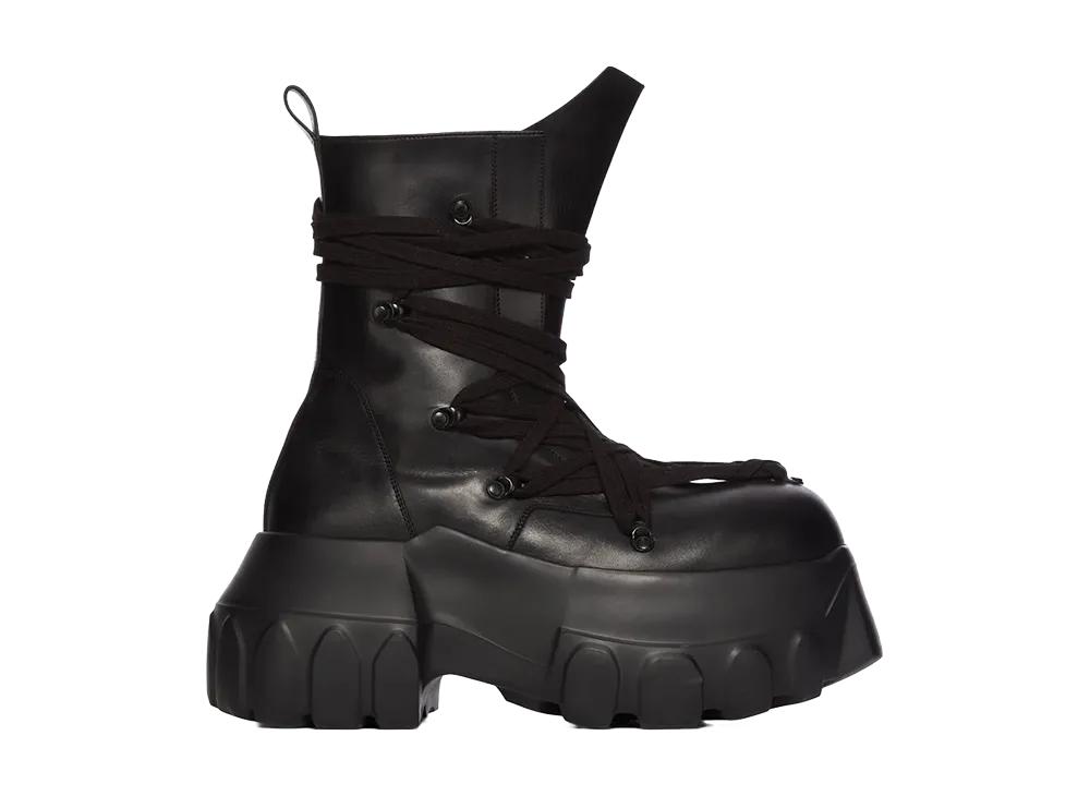 Rick Owens FW26 Tower Megalace Mega Tractor Washed Calf Leather "Black"