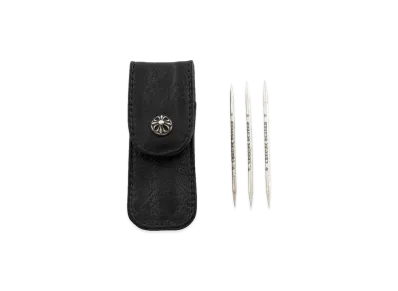 Chrome Hearts 3 Silver Toothpicks With Leather Case "Black/Silver"