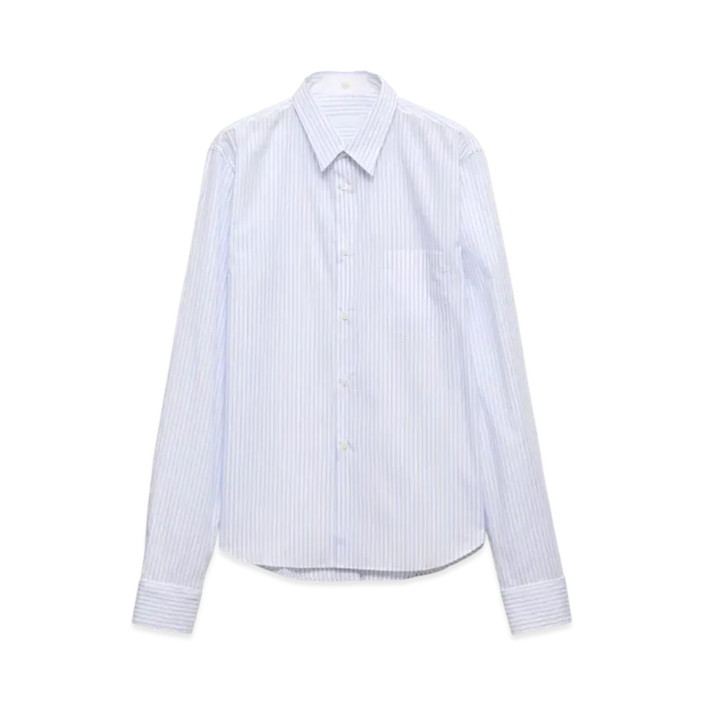 PRADA Men's Striped Cotton Shirt with Double Collar "White/Blue"