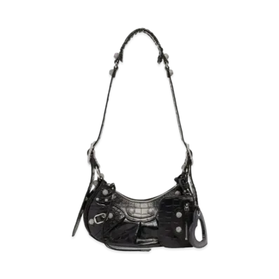 BALENCIAGA Le Cagole XS Shoulder Bag Crocodile Embossed With Rhinestones "Black"