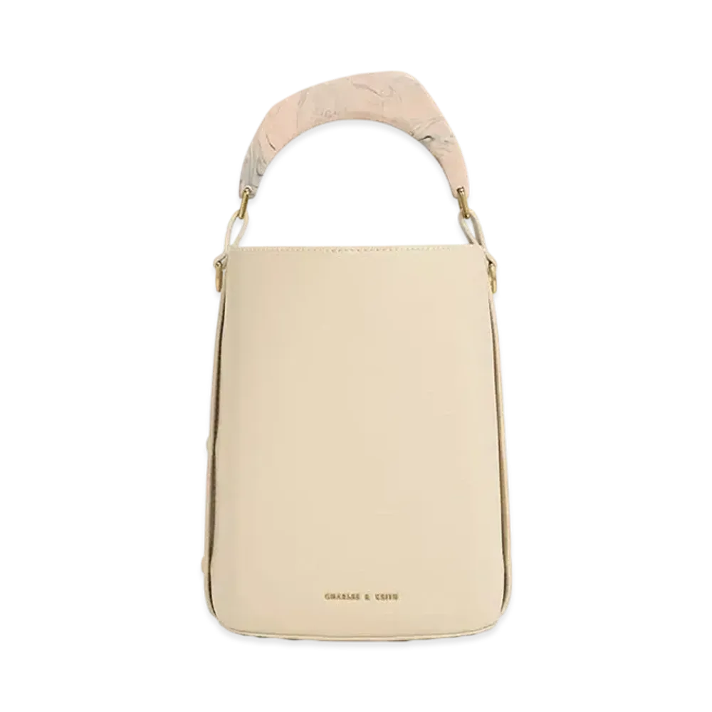 CHARLES & KEITH Merlin Acrylic Handle Bucket Bag "Beige"