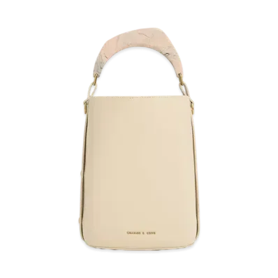 CHARLES & KEITH Merlin Acrylic Handle Bucket Bag "Beige"