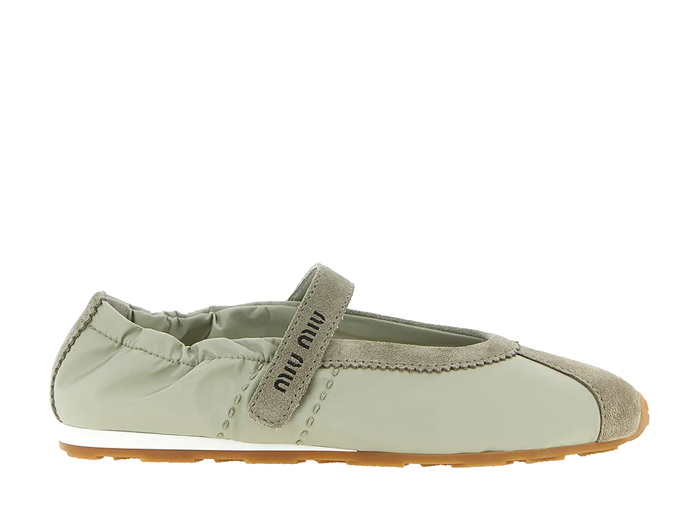 MIU MIU Women's Plume Technical Fabric and Suede Ballerinas "Green"