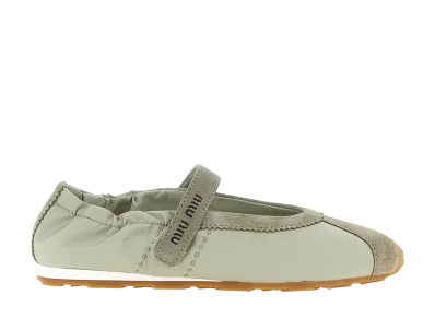 MIU MIU Women's Plume Technical Fabric and Suede Ballerinas "Green"