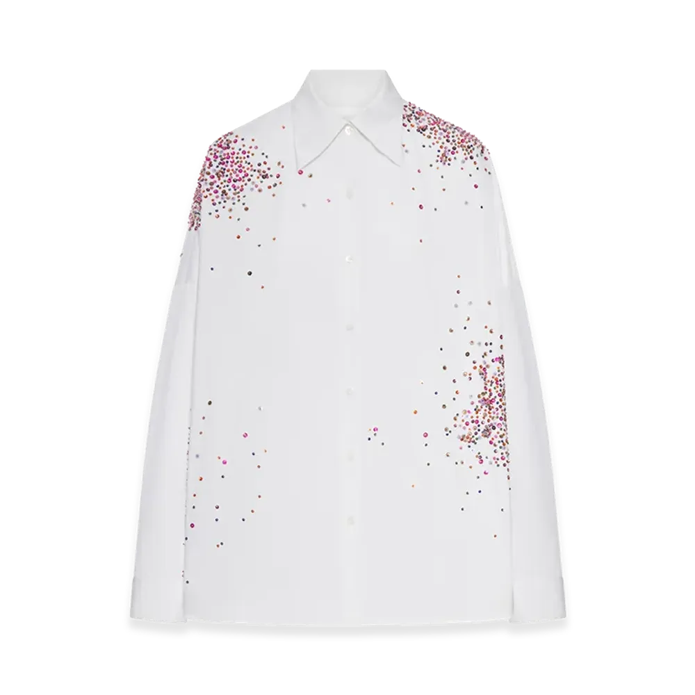 DRIES VAN NOTEN Women's Oversized Cotton Shirt with Appliques "White"