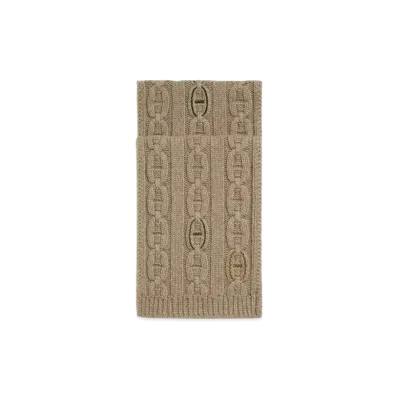 Hermes Tri-Maillon Details Cuir Muffler "Beige"