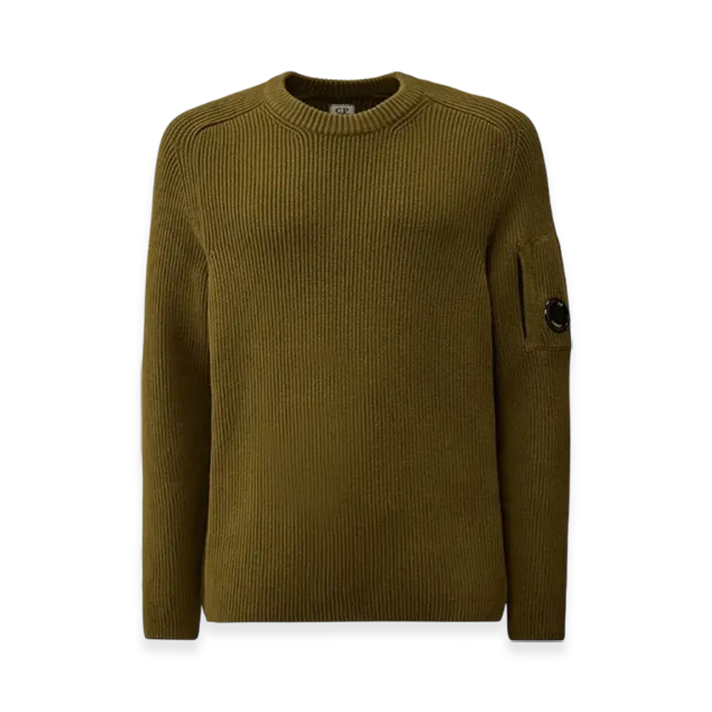 C.P. Company Full Rib Crewneck Lens Sweater "Elmwood Green"