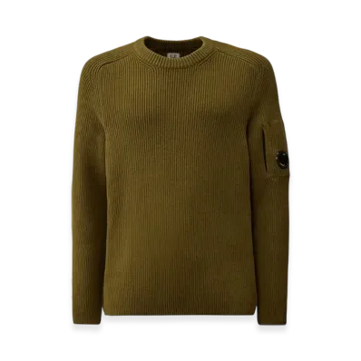 C.P. Company Full Rib Crewneck Lens Sweater "Elmwood Green"