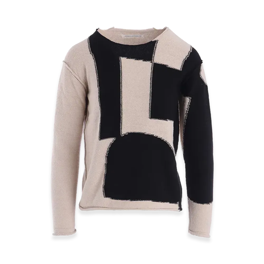 Y's Intersia Jersey Round Neck Knit Pullover "Beige"