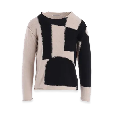 Y's Intersia Jersey Round Neck Knit Pullover "Beige"