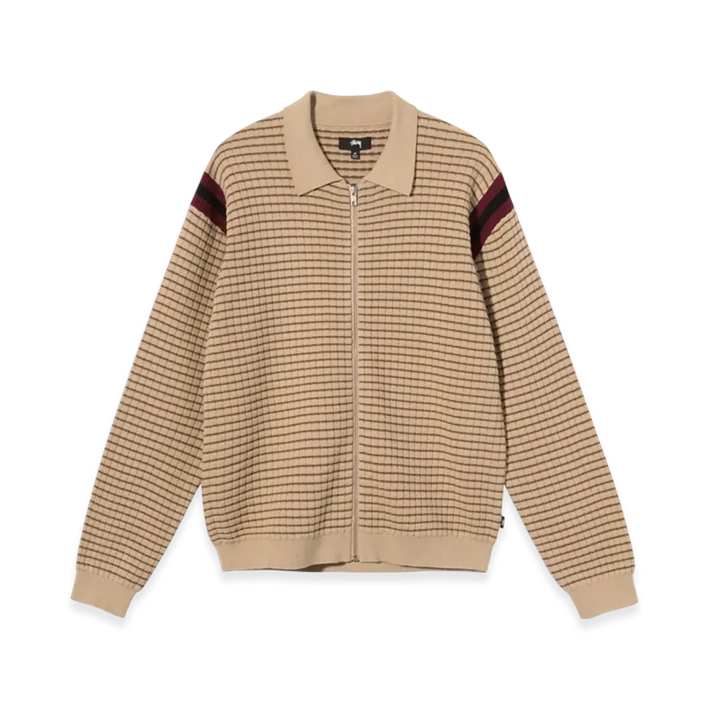 Stussy Waffle Knit LS Zip Polo "Khaki"