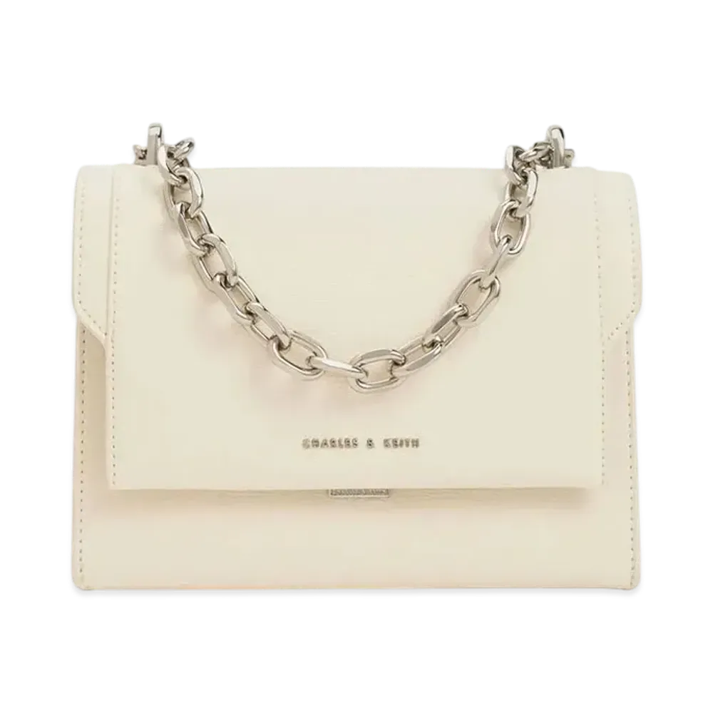 CHARLES & KEITH Front Flap Chain Handle Crossbody Bag "Cream"