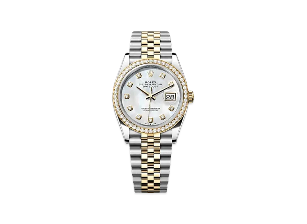 ROLEX Datejust 36mm Oystersteel & Yellow Gold Diamond 126283RBR "White Mother-of-Pearl"