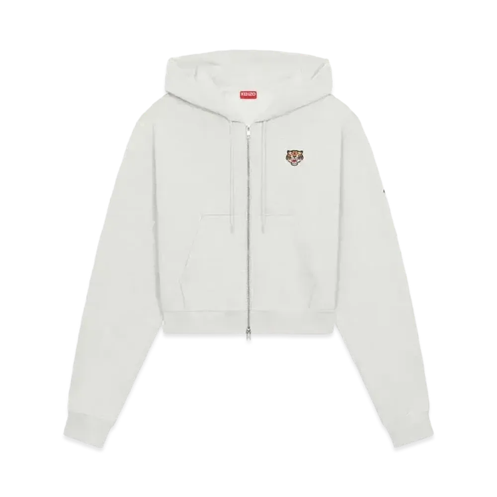 KENZO 'LUCKY TIGER CREST' Embroidered Zip-up Hoodie "Pale Grey"