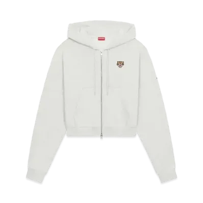 KENZO 'LUCKY TIGER CREST' Embroidered Zip-up Hoodie "Pale Grey"