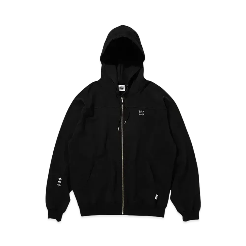 CITY COUNTRY CITY Embroidered Logo Switching Cotton Zip Up Hoodie "BLACK"