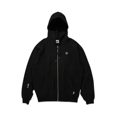 CITY COUNTRY CITY Embroidered Logo Switching Cotton Zip Up Hoodie "BLACK"