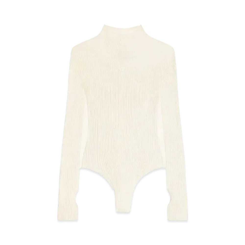 Courreges Solar Rib Knit Bodysuit "Natural Beige"