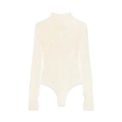Courreges Solar Rib Knit Bodysuit "Natural Beige"