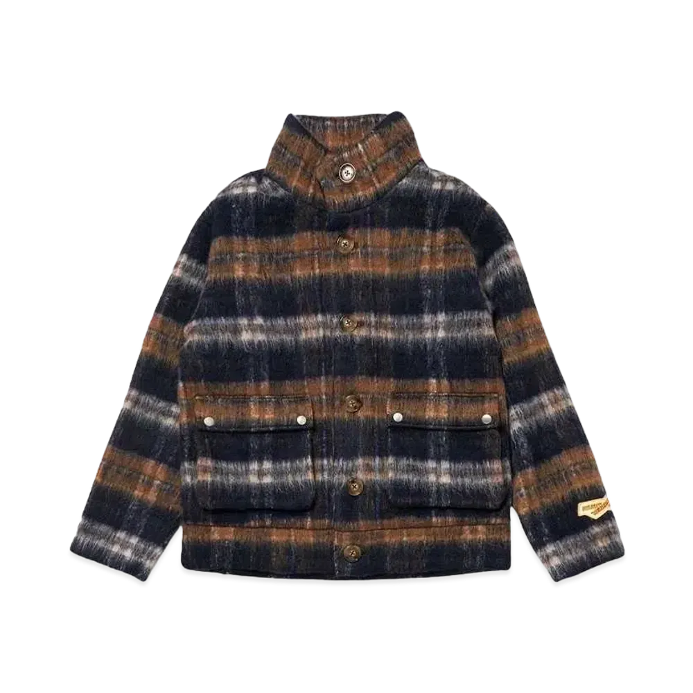 STUDIO SEVEN Check Shaggy Button JKT "NAVY"