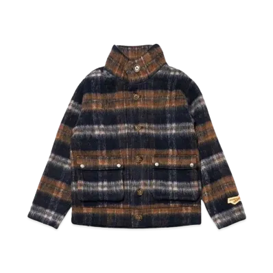 STUDIO SEVEN Check Shaggy Button JKT "NAVY"