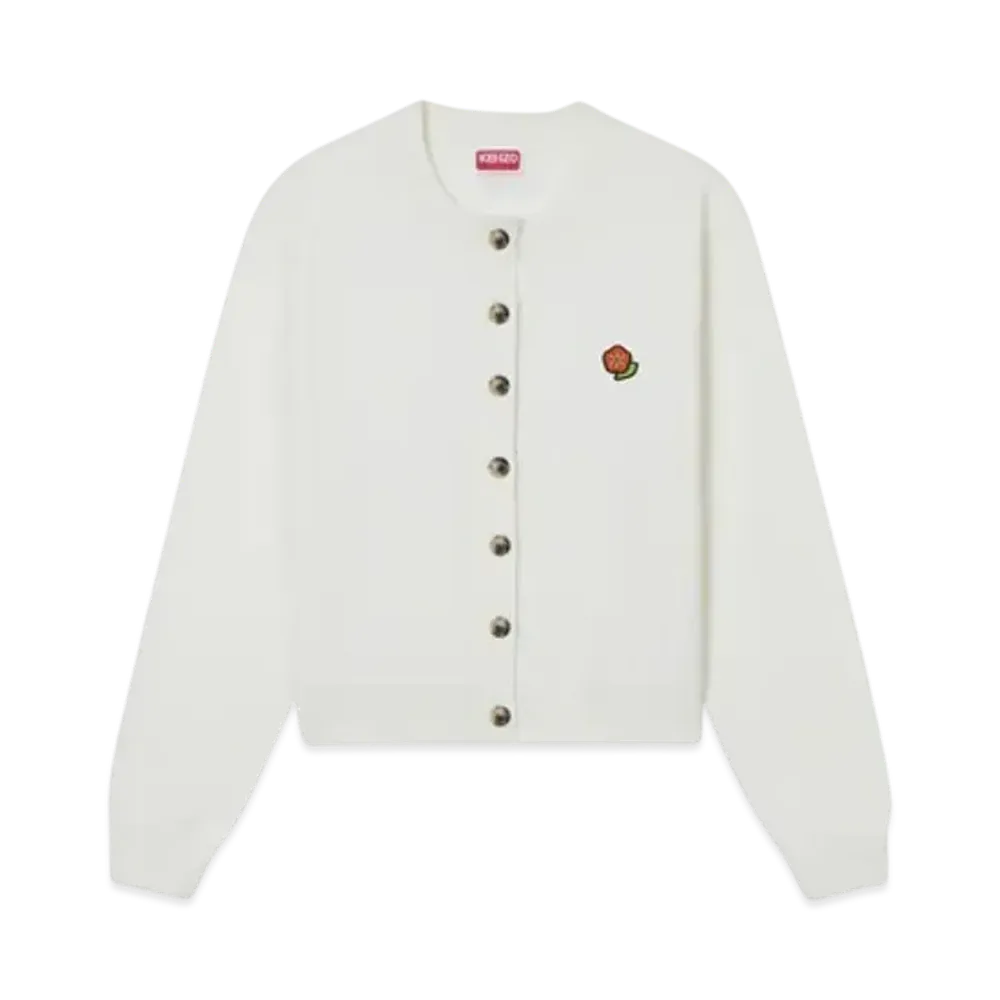 KENZO 'POP' Embroidery Crewneck Wool Cardigan "Off White"
