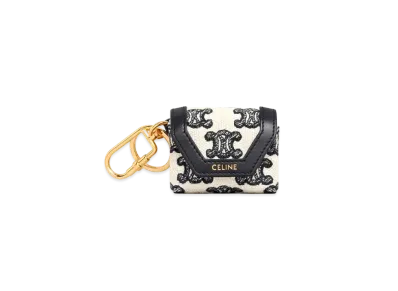 CELINE Envelop Airpods Keyring In Textile With Triomphe Embroidery And Lambskin "Black"
