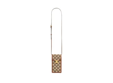 CELINE Vertical Phone Pouch In Textile With Triomphe And Calfskin "Natural/Tan"