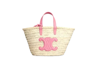 CELINE Teen Triomphe Celine Classic Panier in Palm Leaves and Calfskin "Flamingo"