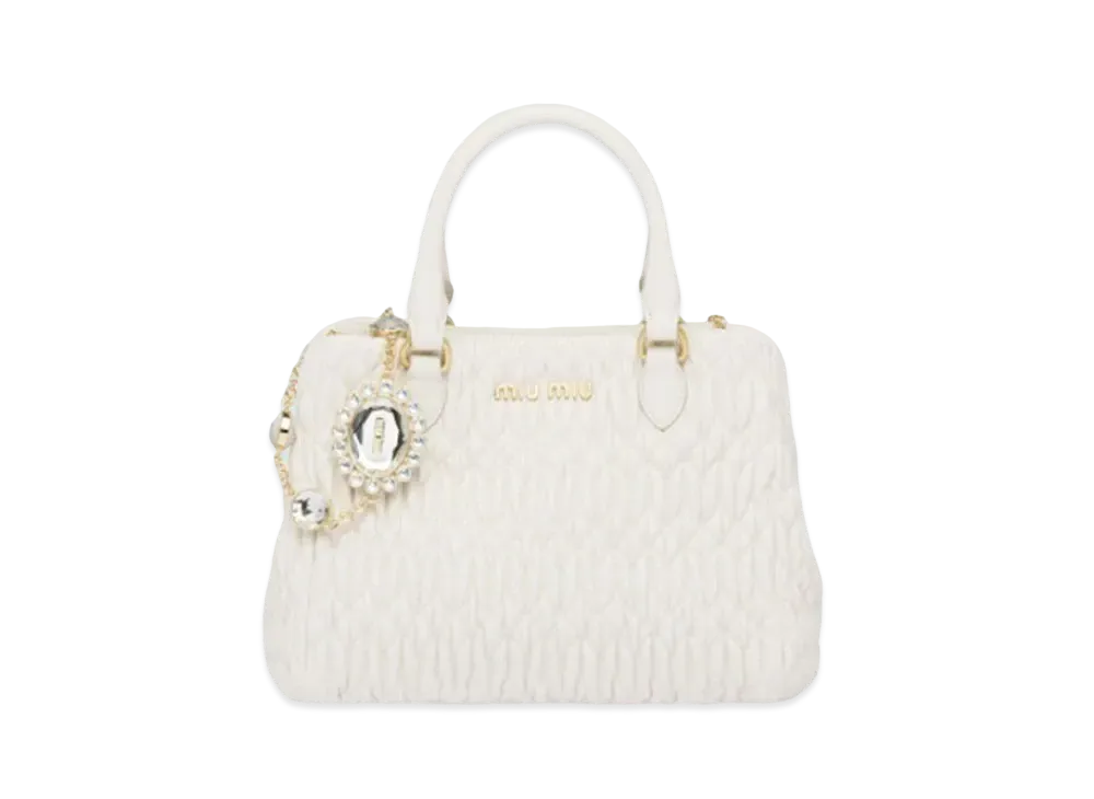 MIU MIU Miu Crystal Cra Keknopa Leather Handbag "White"