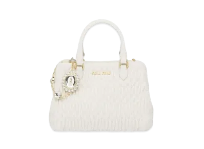 MIU MIU Miu Crystal Cra Keknopa Leather Handbag "White"