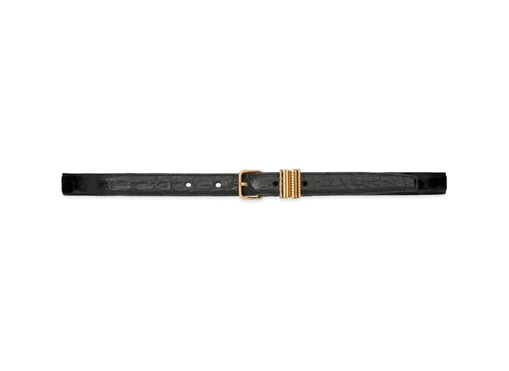 Saint Laurent Hublot Loop Belt In Crocodile-Embossed Leather "Black"