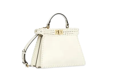FENDI Peekaboo I See U Small Leather Bag Decoration Stitch "White"