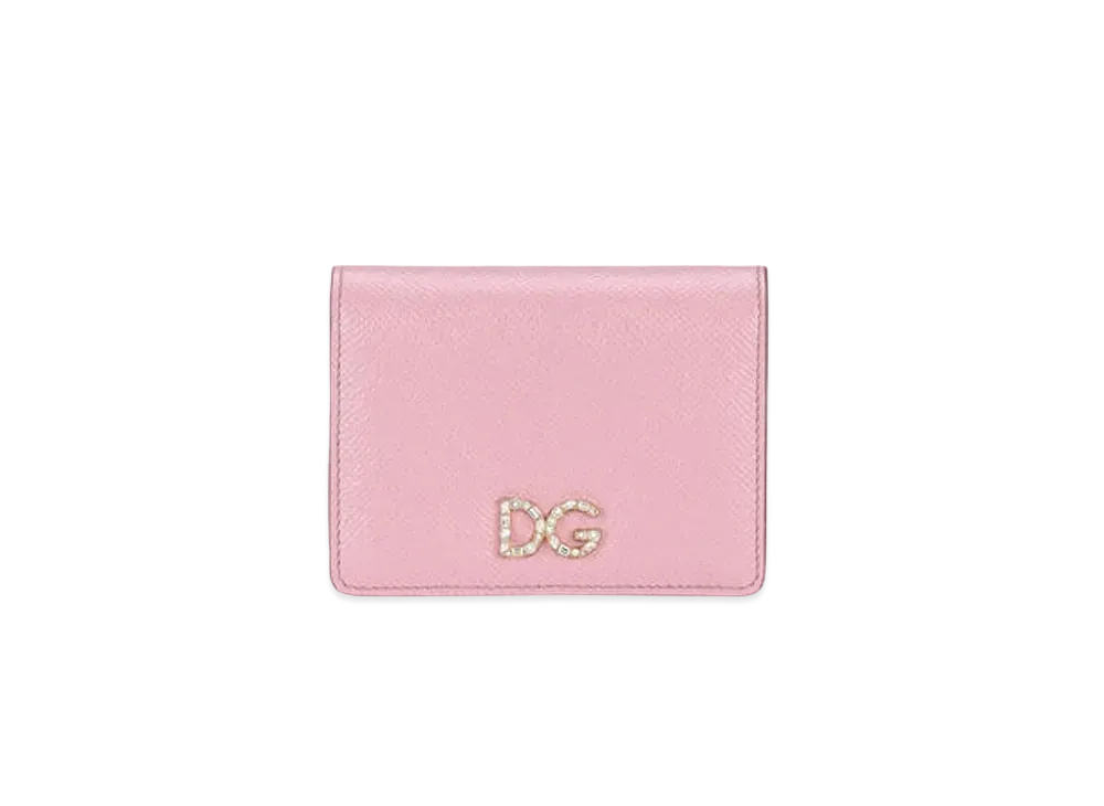 Dolce&Gabbana Continental Wallet Small Dauphine Calfskin DG Rhinestone "Pink"