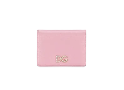 Dolce&Gabbana Continental Wallet Small Dauphine Calfskin DG Rhinestone "Pink"