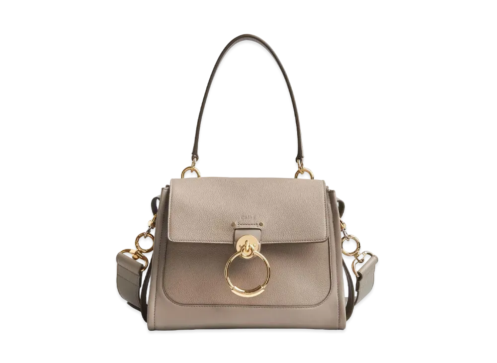 Chloe Small Tess Day Bag In Grained & Shiny Calfskin "Grey"
